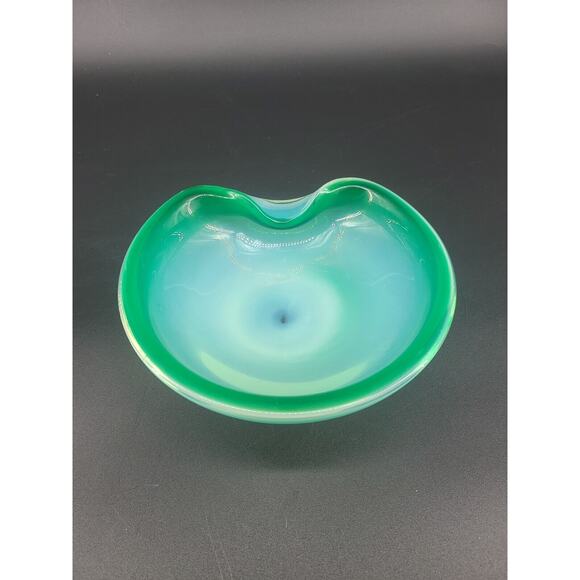 Art Glass Green White Freeform Dish Bowl - Picture 5 of 5